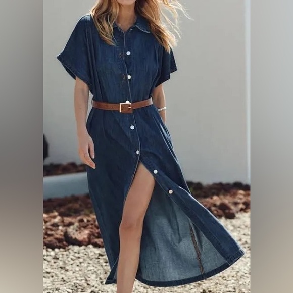 NWT.  Zara Denim Button-Down Maxi Dress with Belt - Picture 1 of 9